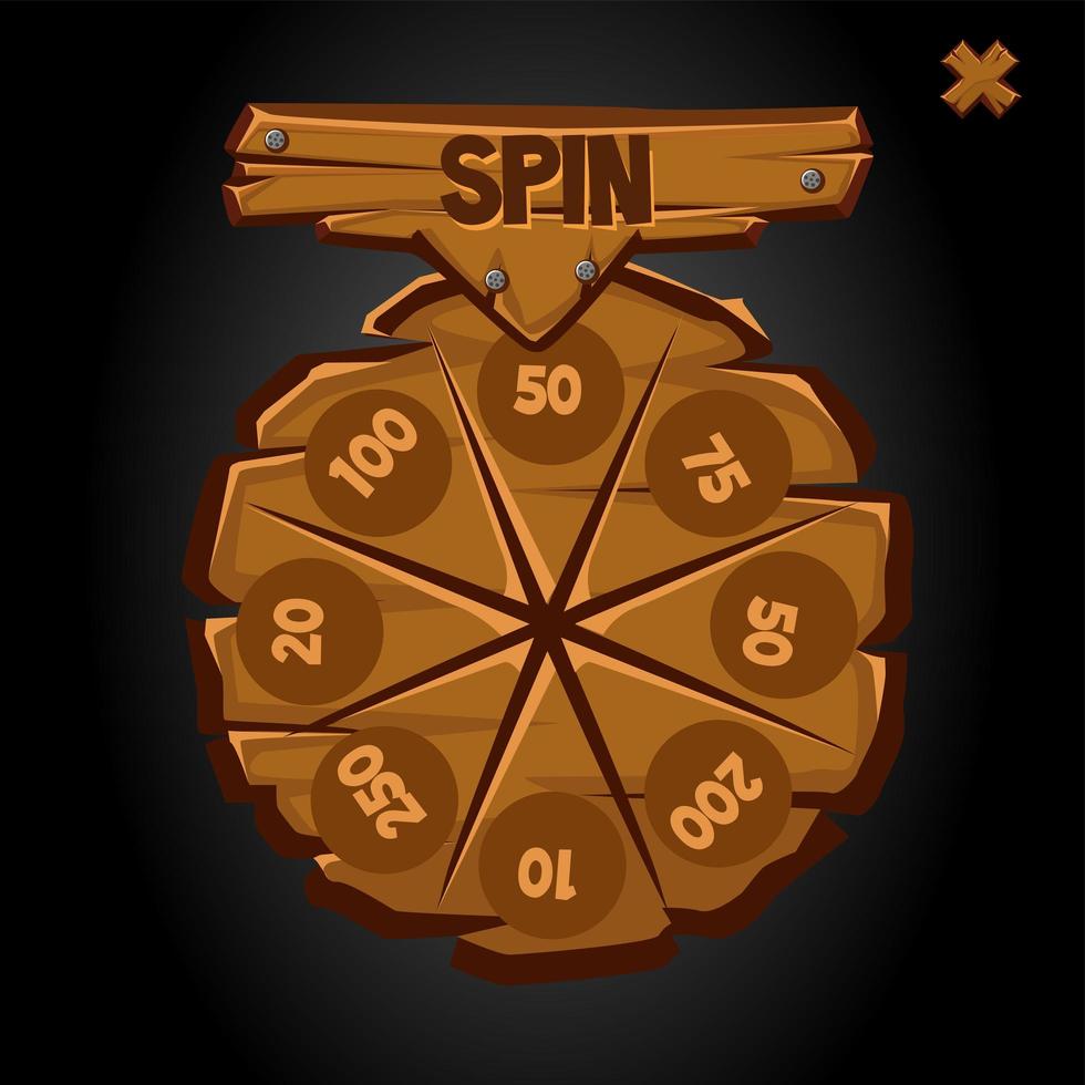 Old round wooden wheel of fortune with numbers. vector