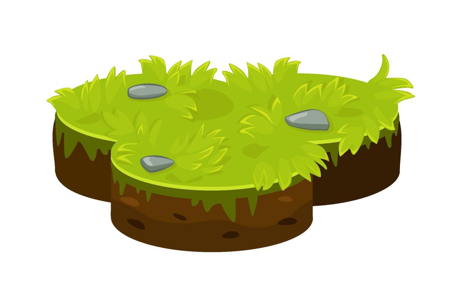 Isometric ground island platform with green grass. Lawn and soil layers for the game. vector