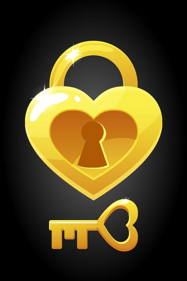 Vector heart shape key and lock icons. Graphic illustration of a love key.