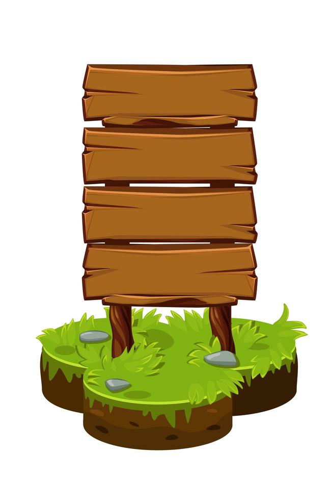 Wood sign board, wooden panels on cartoon island. vector