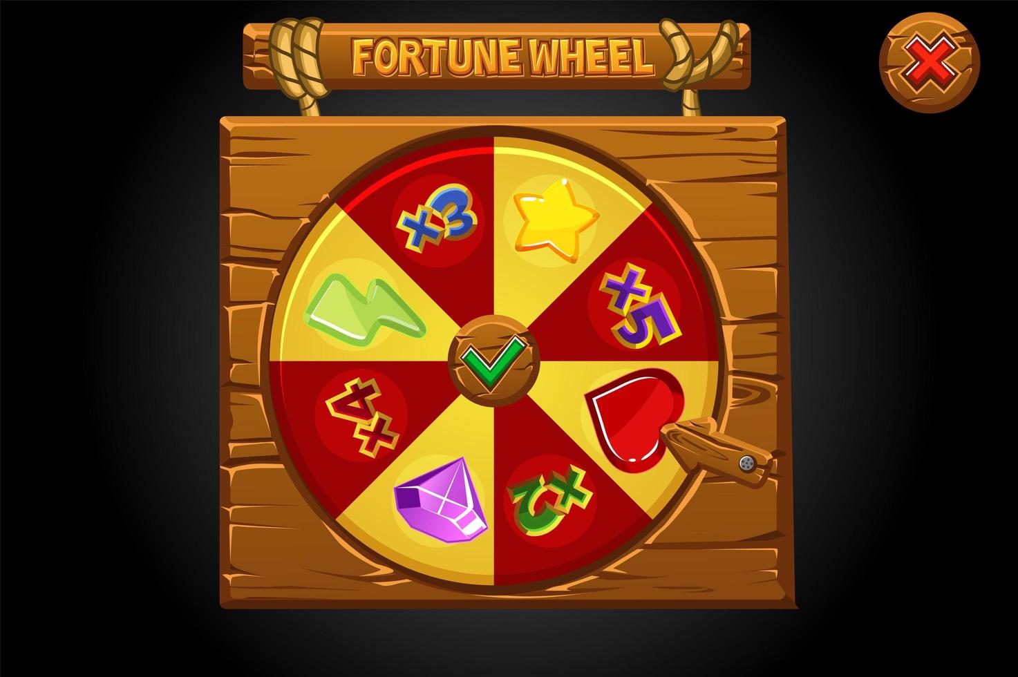 estandarte de madera gira la rueda de la fortuna. vector