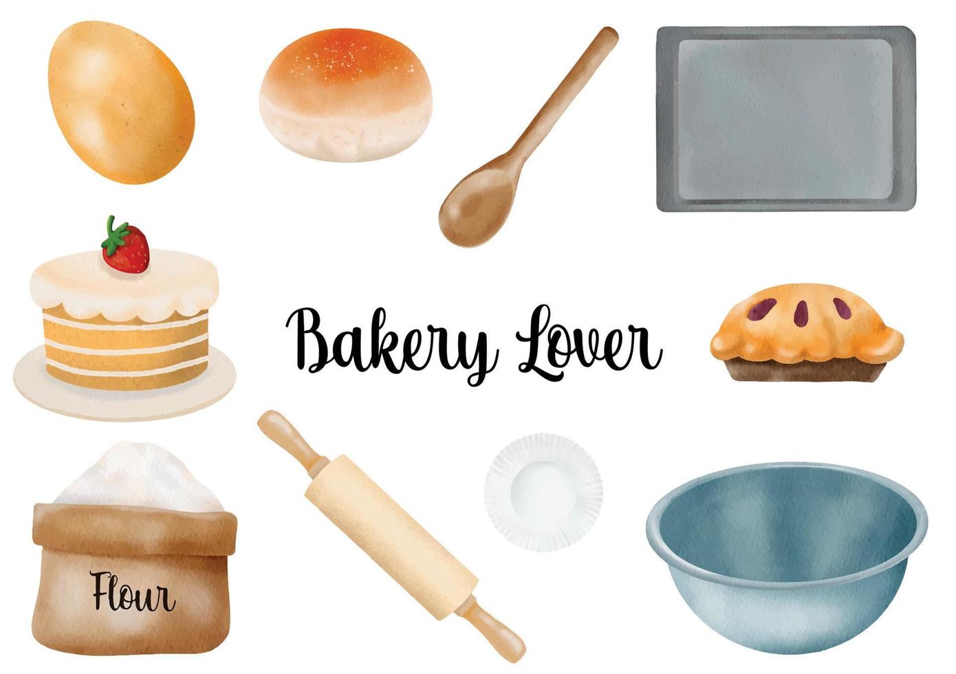 Bakery Pastry tool watercolor collection vector