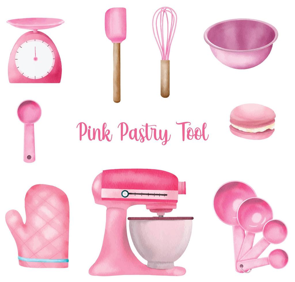 Pink Bakery Pastry tool watercolor collection vector