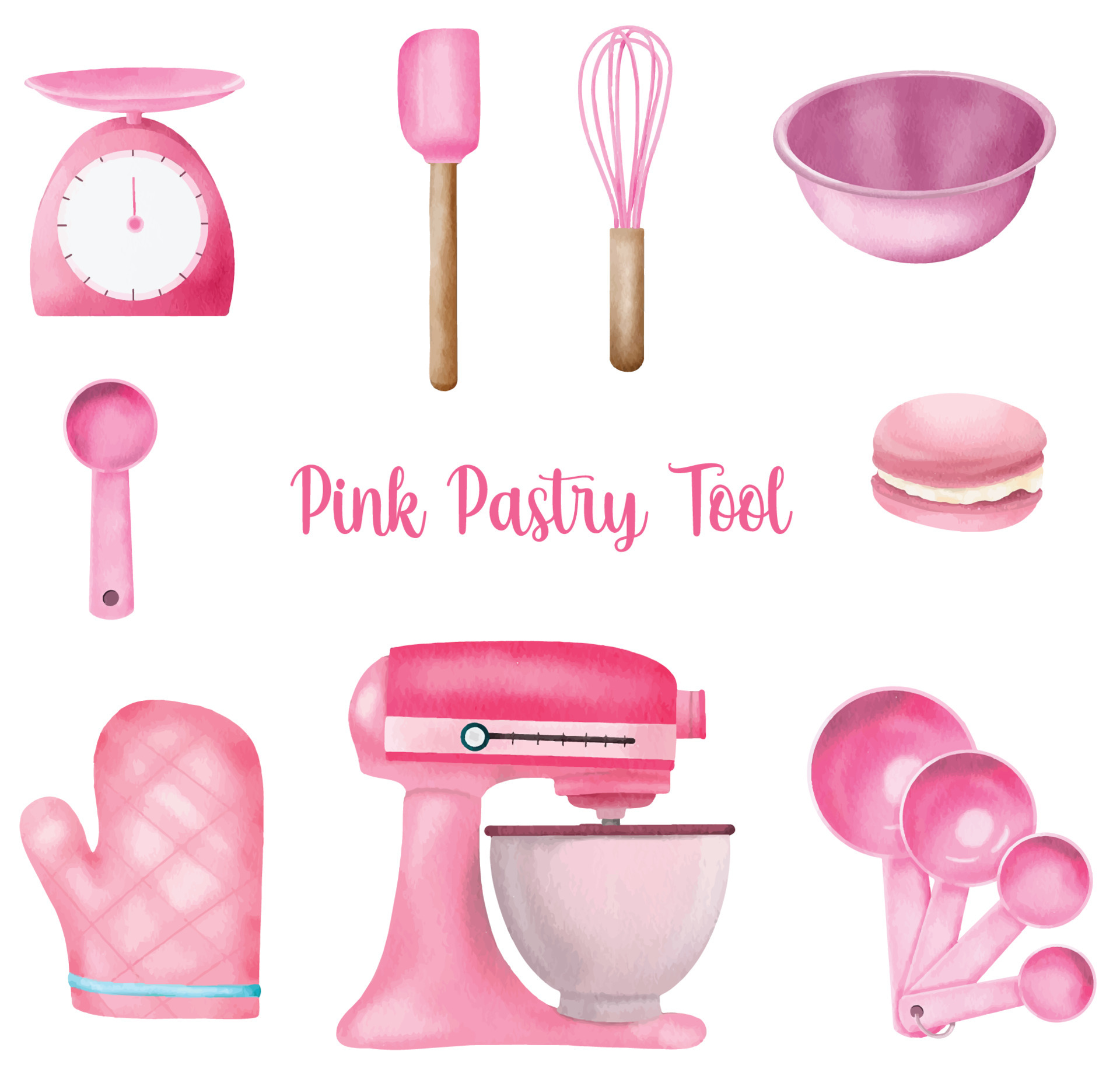 Pink Bakery Pastry tool watercolor collection 5887030 Vector Art