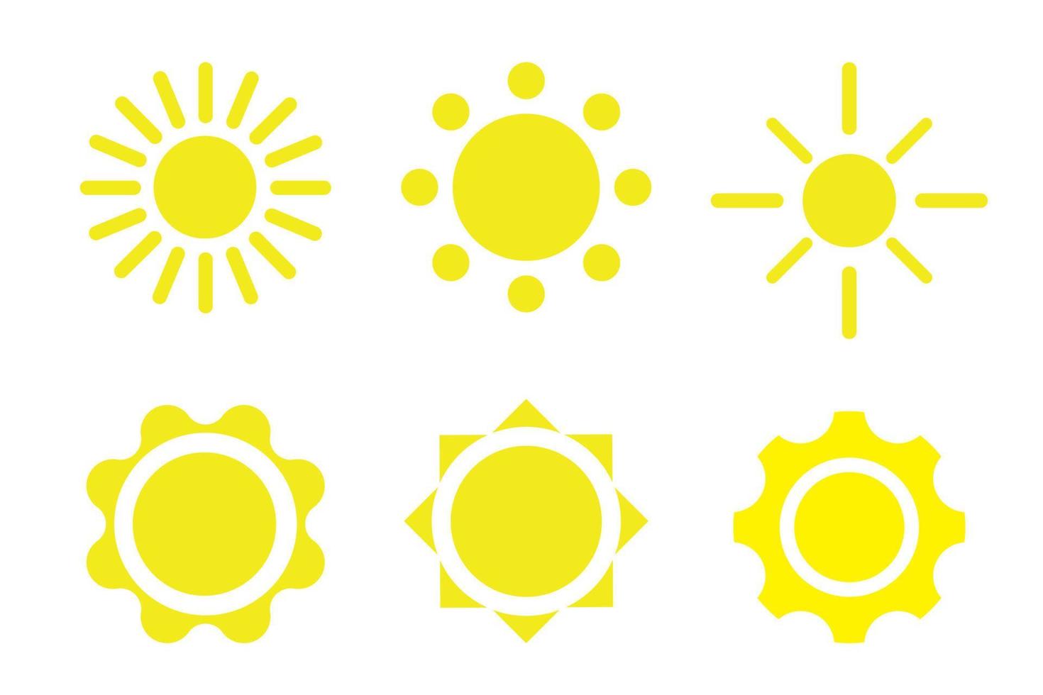 establecer icono sol en 6 formas diferentes vector diseño plano editable para elemento o material