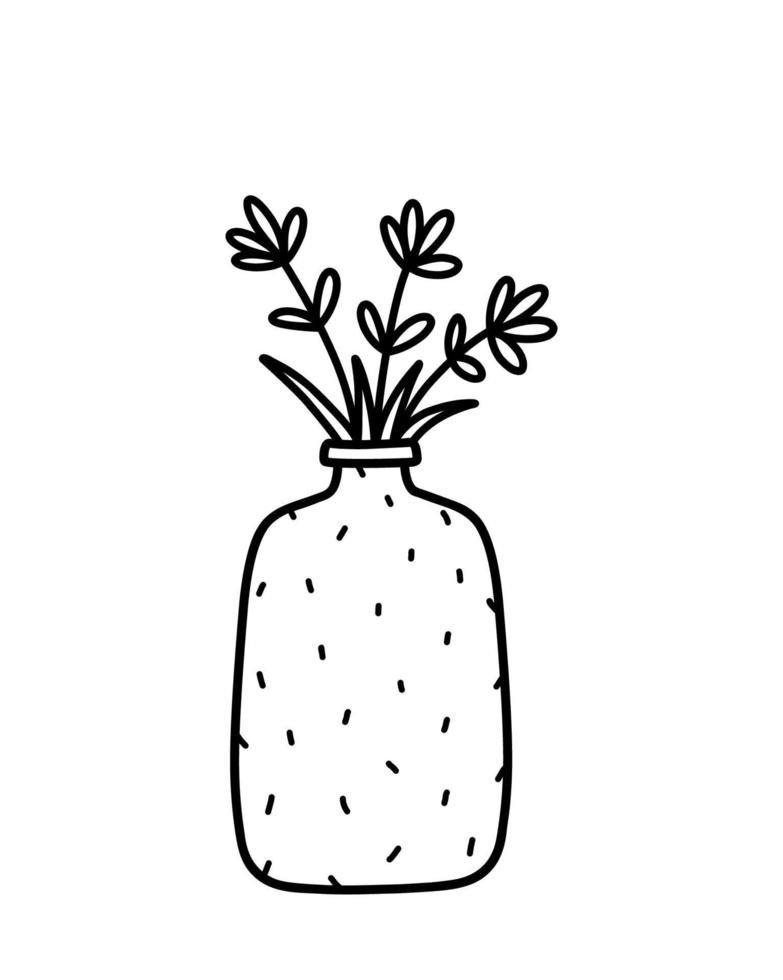 lindas flores en jarrón aislado sobre fondo blanco. ilustración vectorial dibujada a mano en estilo garabato. perfecto para tarjetas, decoraciones, logo. vector