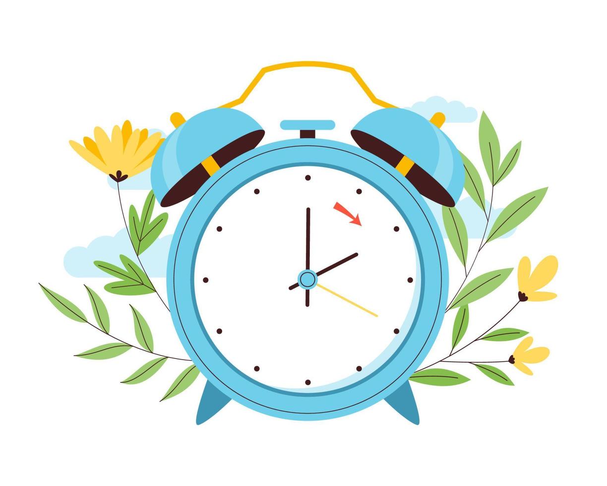 Flat spring forward illustration with clock vector