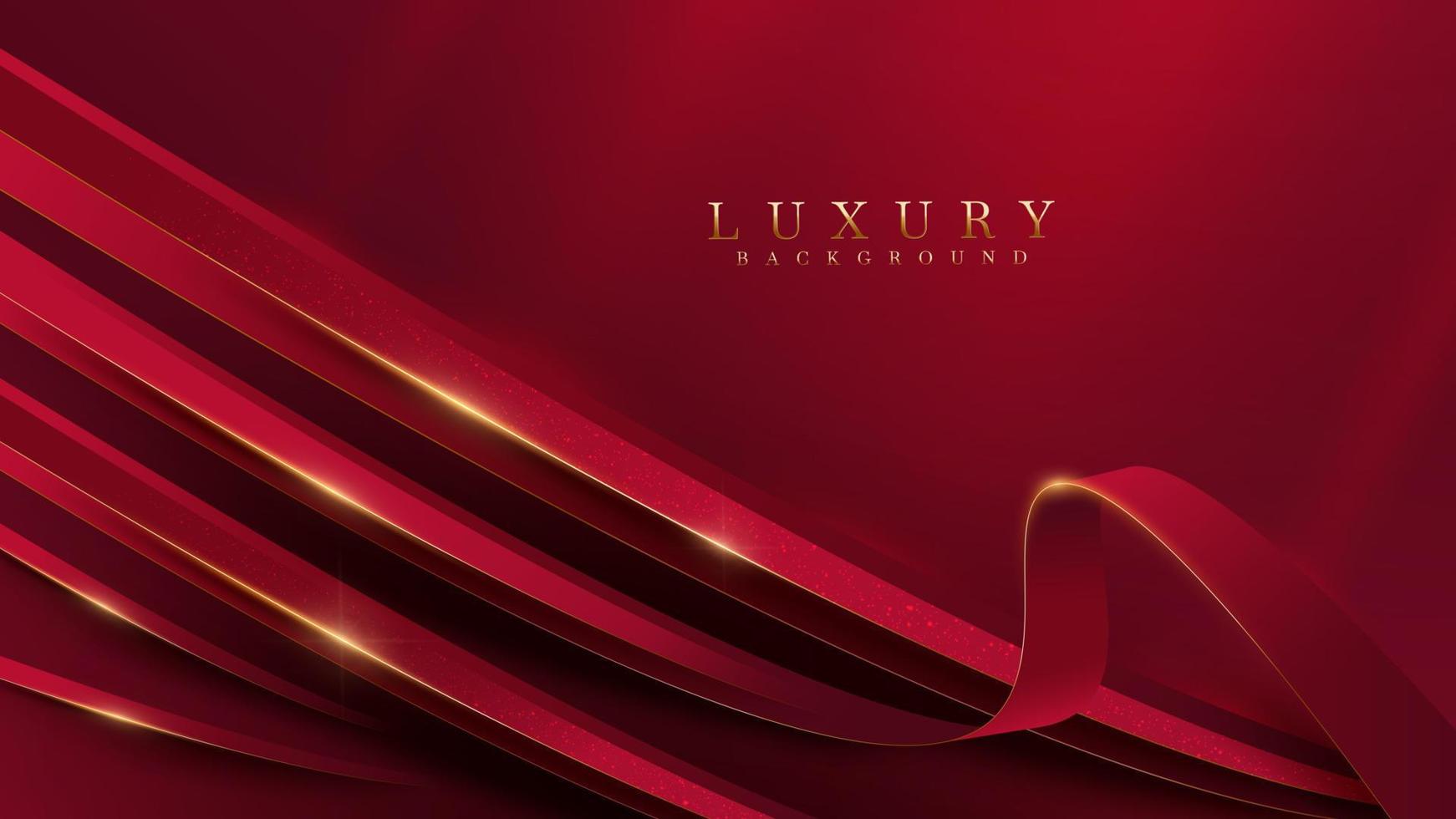 Red luxury background with golden curve elements and glitter light effect decoration. vector