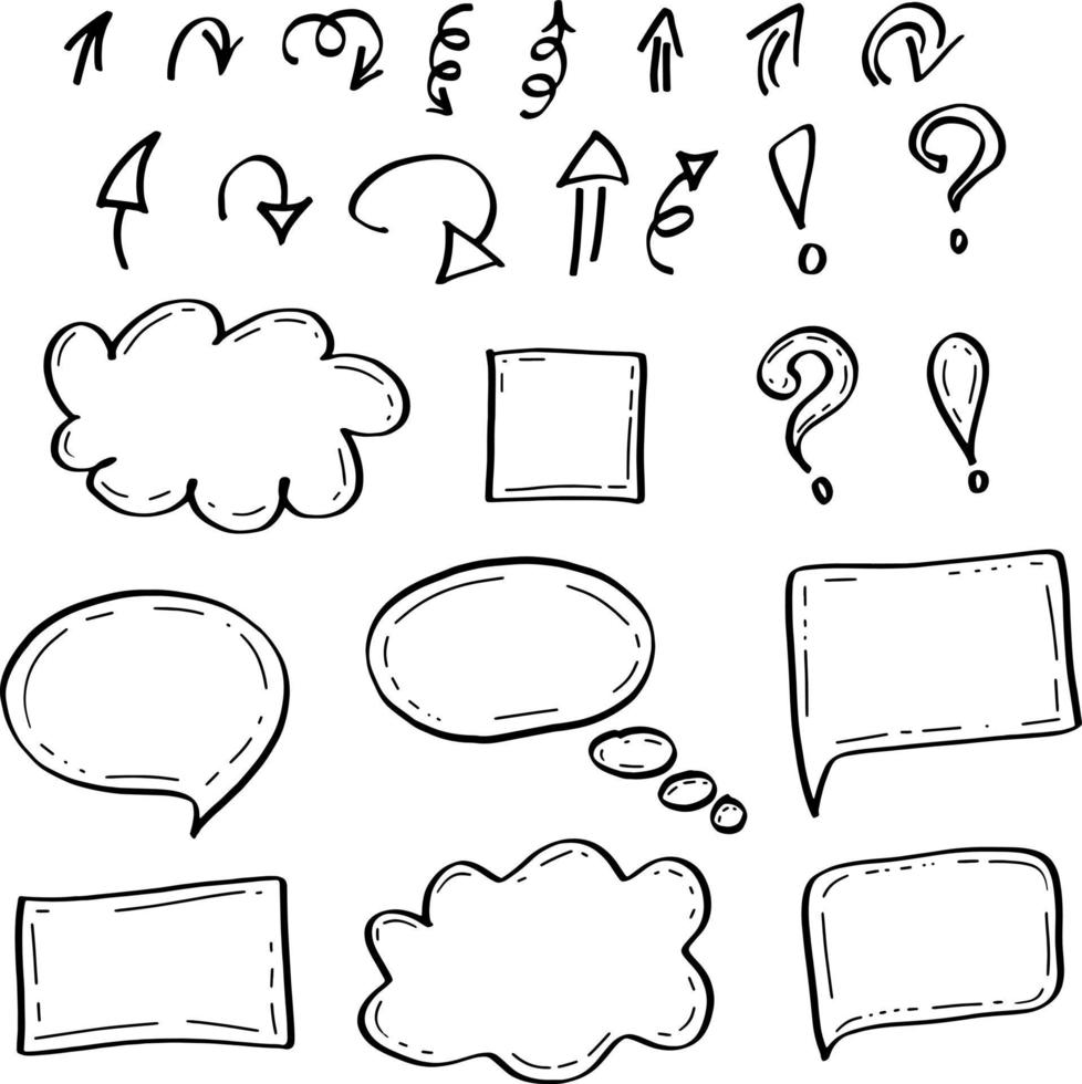 Doodle speech bubble and note black line vector collection. Infographic element. Note sticker illustration