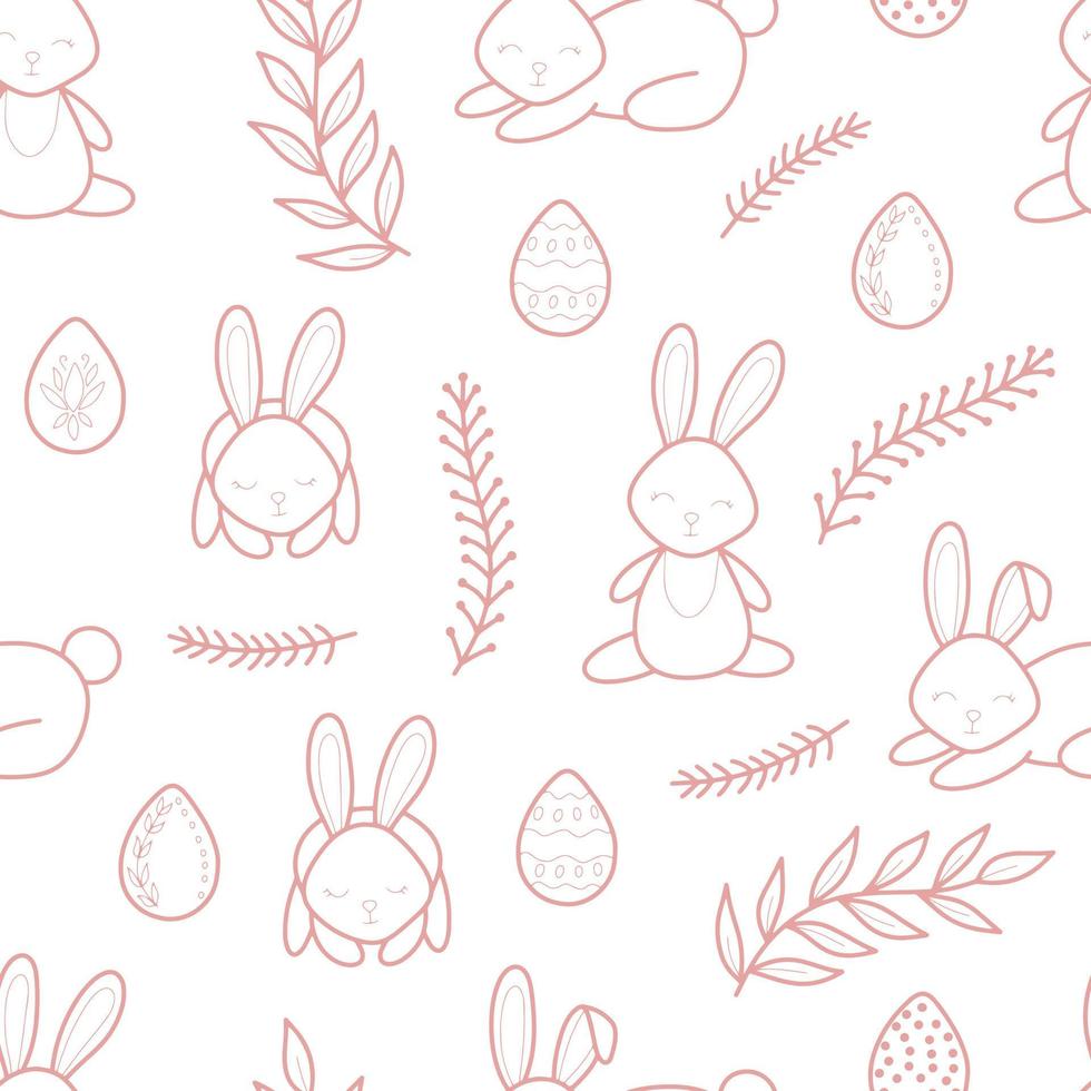 Easter holiday vector line seamless pattern illustration.