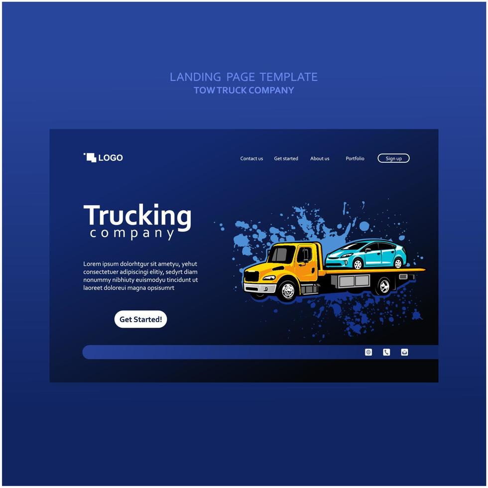 web landing page with towing truck company theme vector