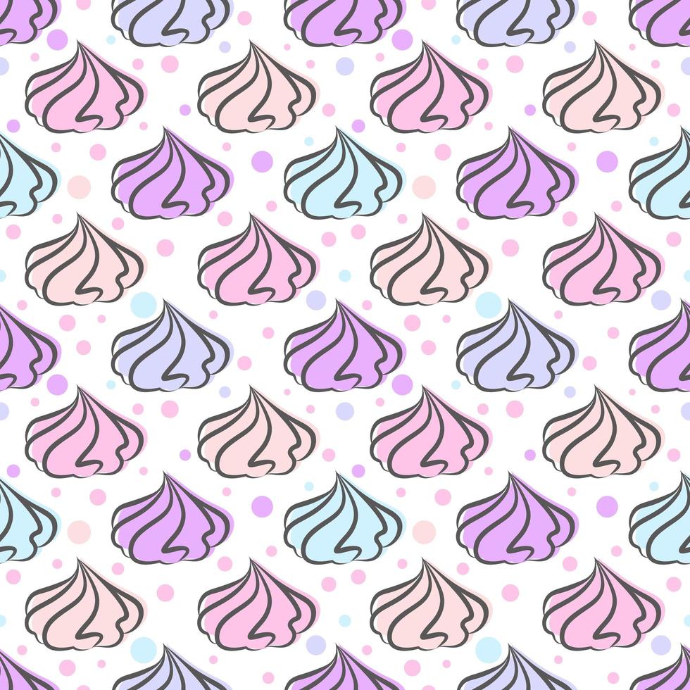 Meringues cookies seamless pattern. Marshmallow and zephyr vector illustration. French sweet cream dessert
