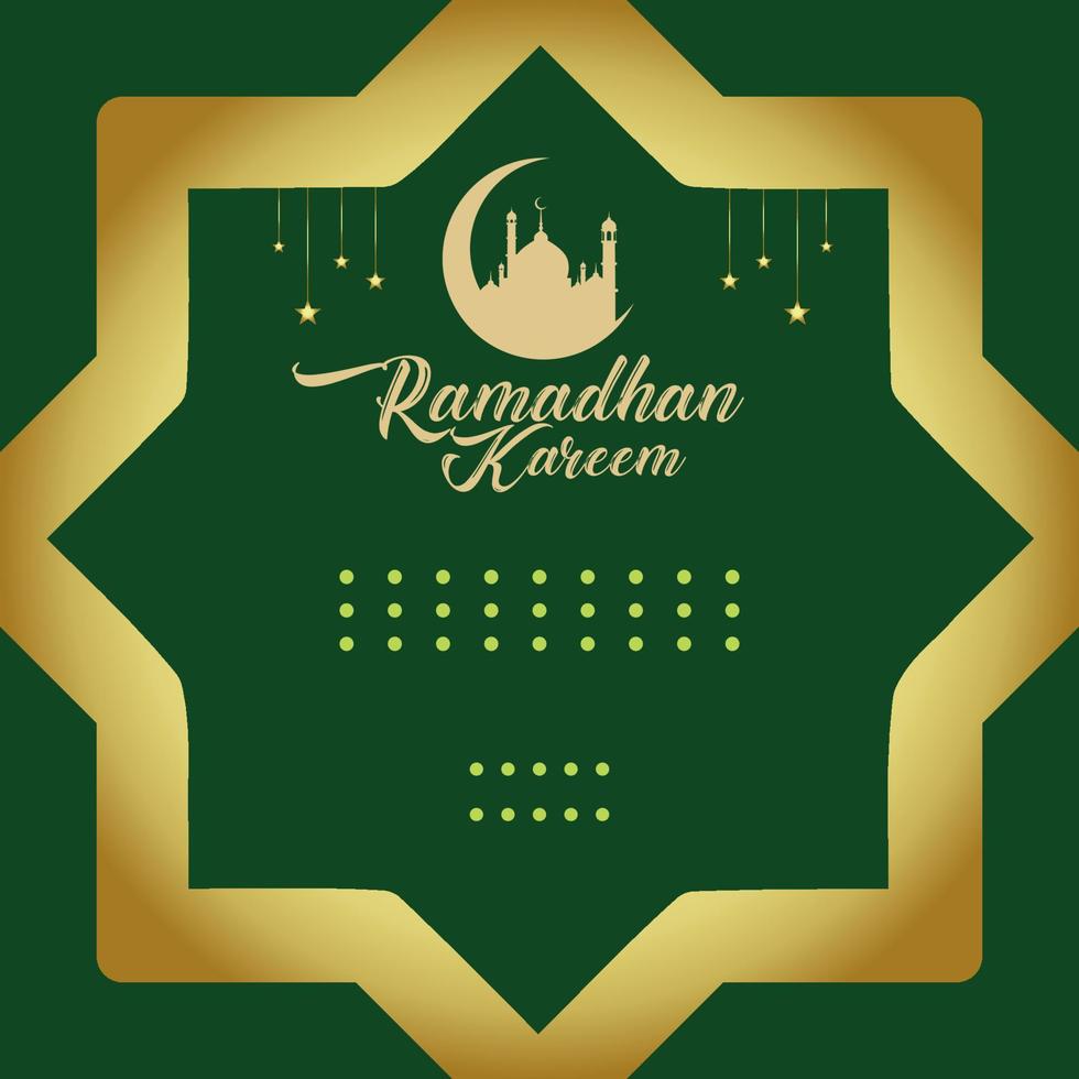 Ramadan background template design, in a golden Islamic ornament frame. vector