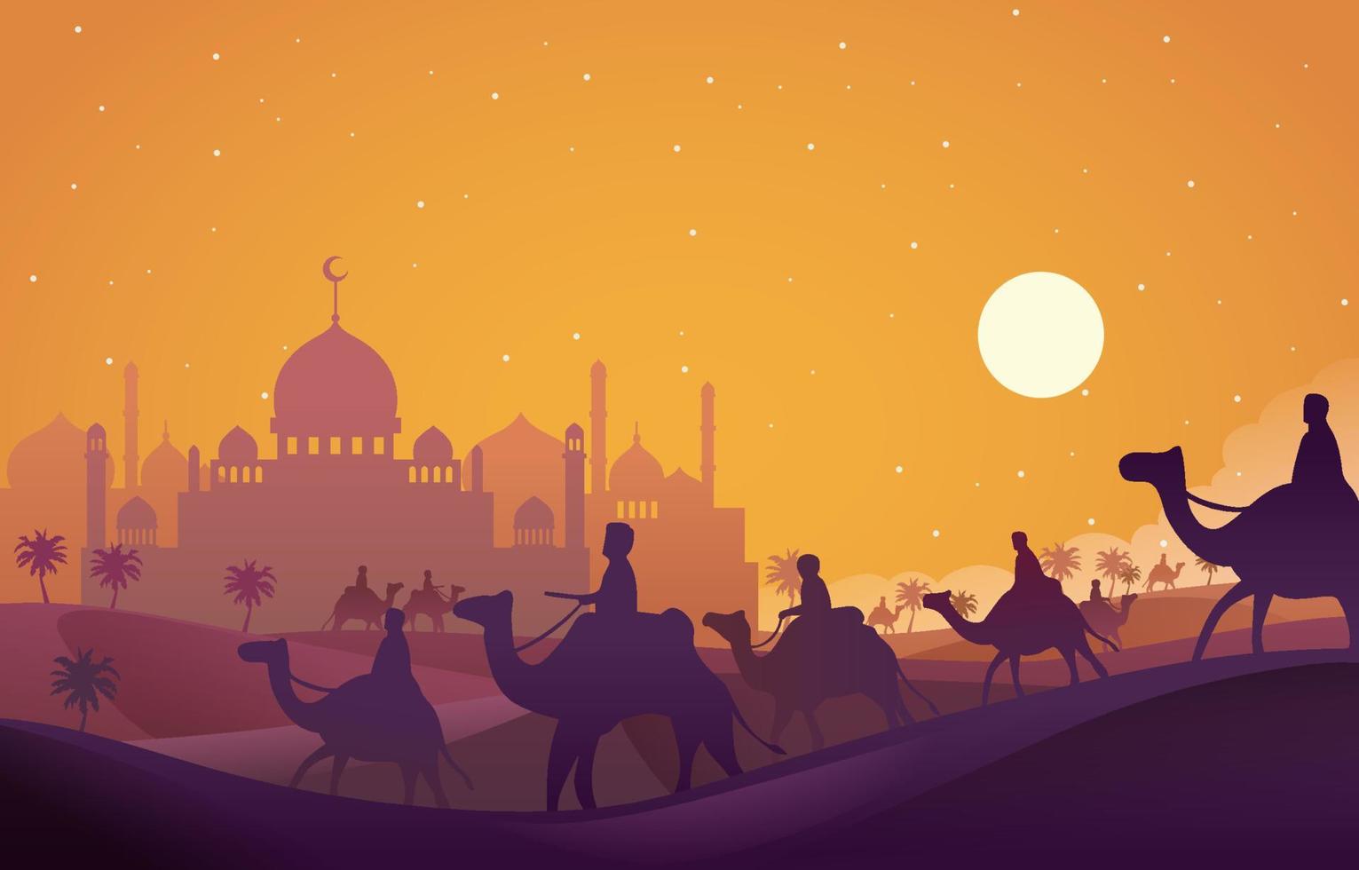 A Man Ride Camel Silhouette Background vector