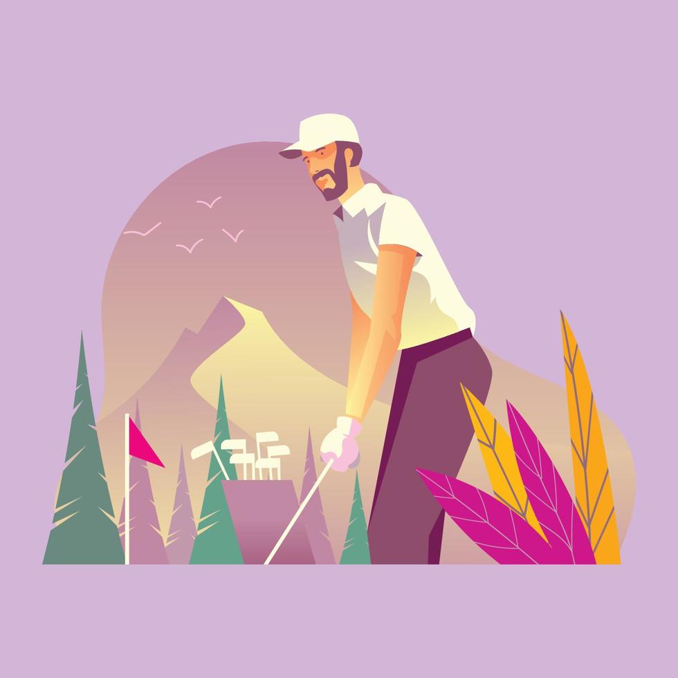 Golfer with His Golf Equipment vector