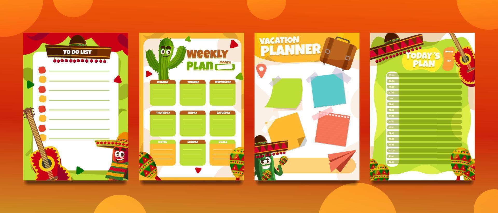 Cute Cactus Weekly Planner Journal vector