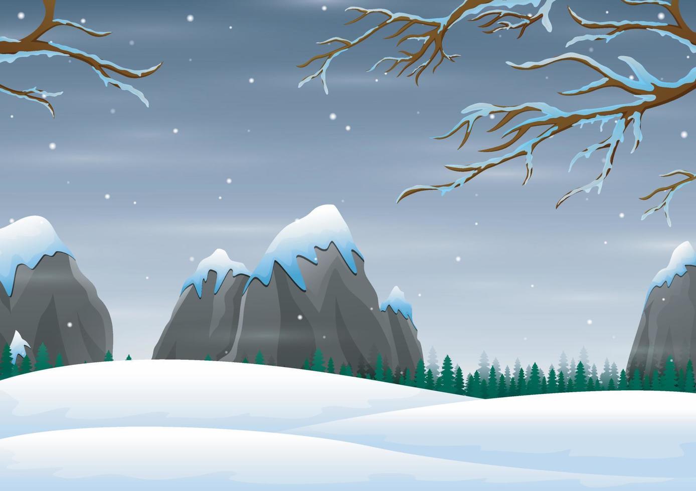 Winter scene with snow mountains rocks hills vector