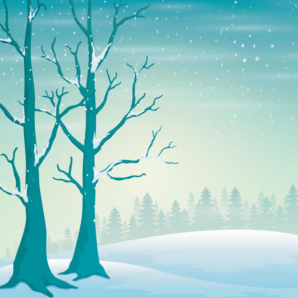 Holiday winter landscape with falling snow and naked trees vector