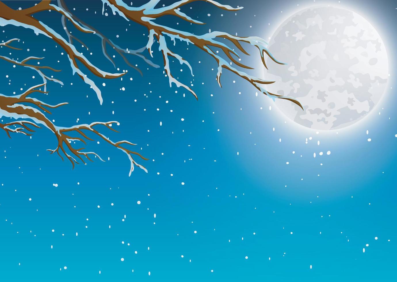 fondo de invierno con rama de árbol y luz de luna vector
