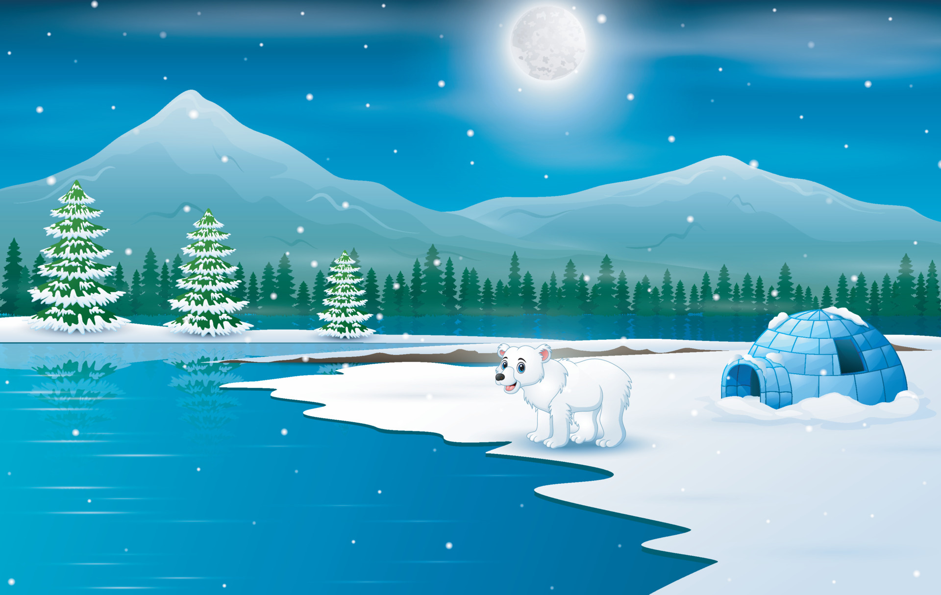 Scene a polar bear and igloo in a winter night 5891585 Vector Art at