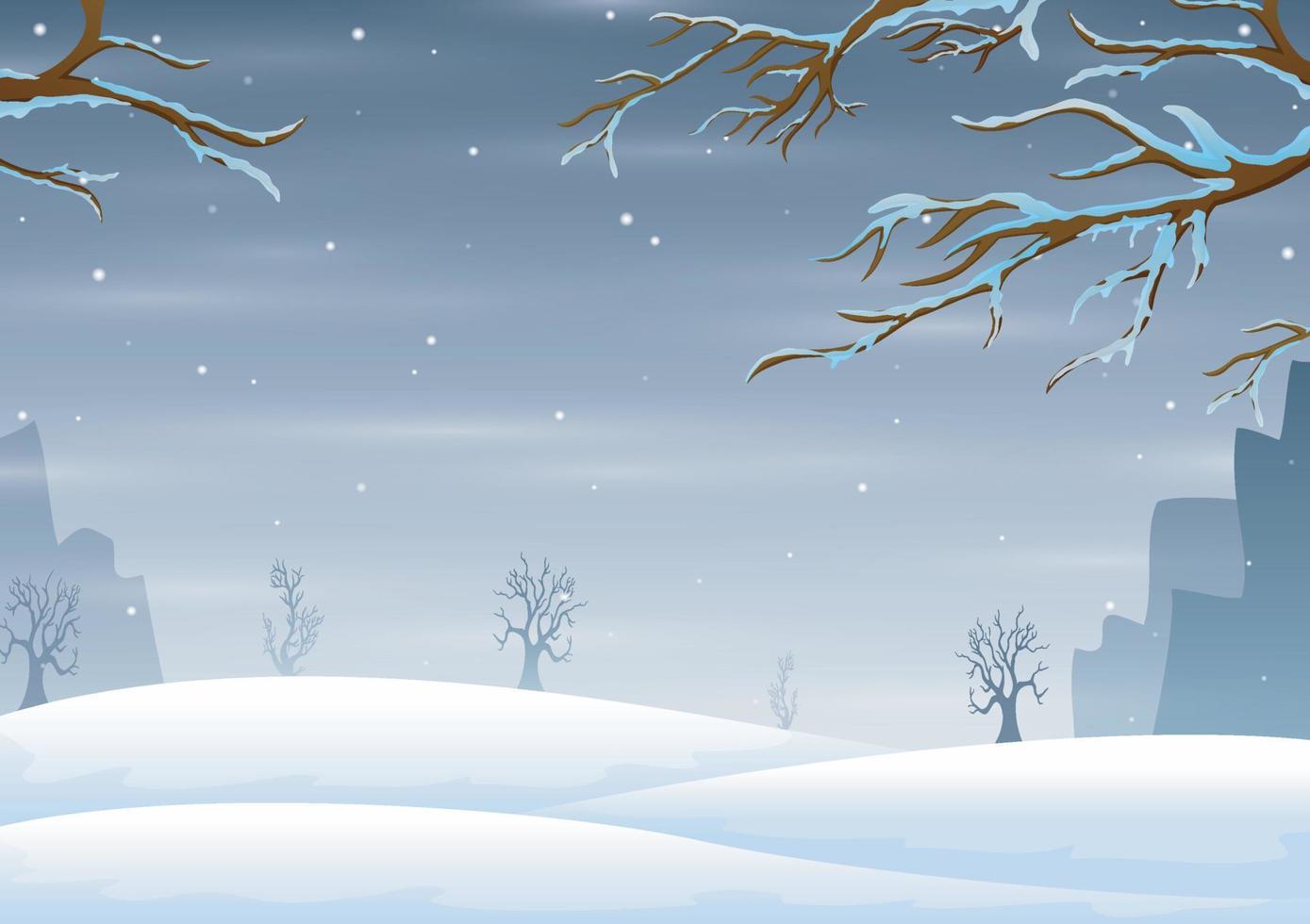 Winter landscape with snow covered frozen tree branches vector
