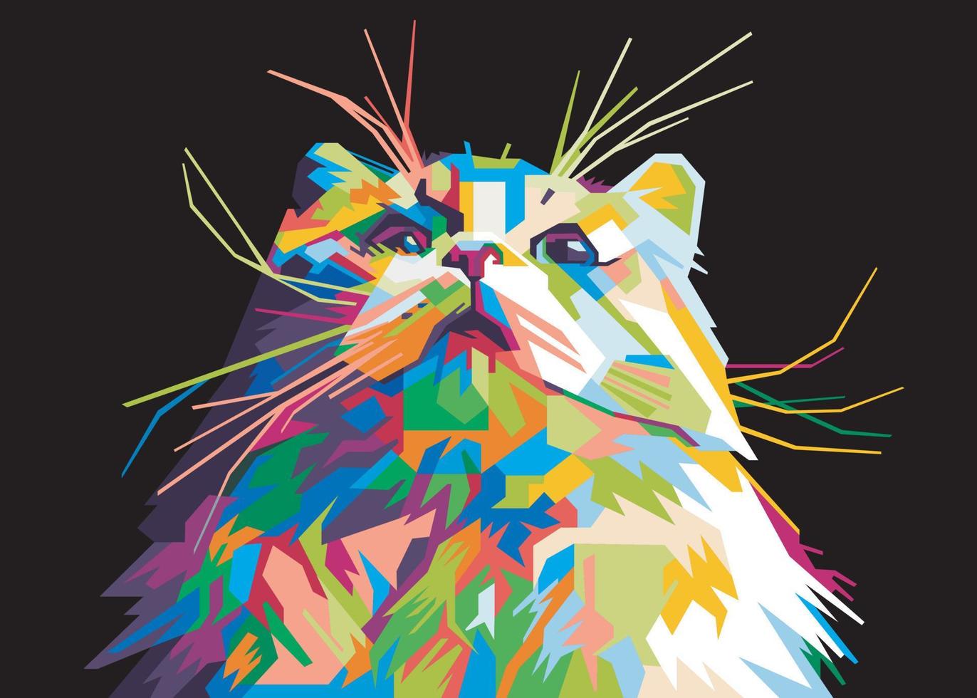 Gato divertido colorido en estilo pop art aislado procedencia negra vector