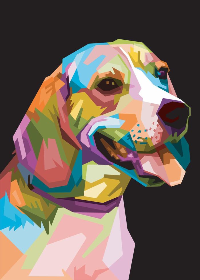 colorful dog head with cool isolated pop art style backround. WPAP style vector