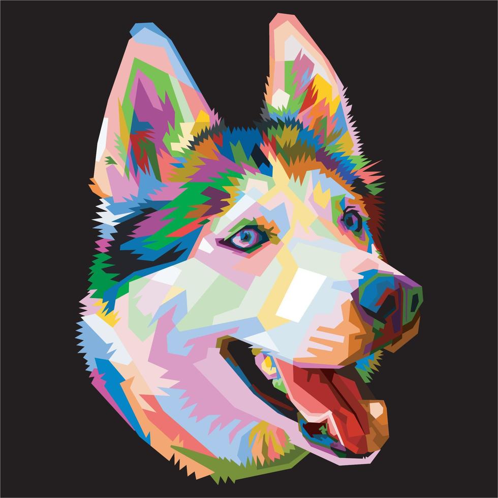 colorful dog head with cool isolated pop art style backround. WPAP style vector