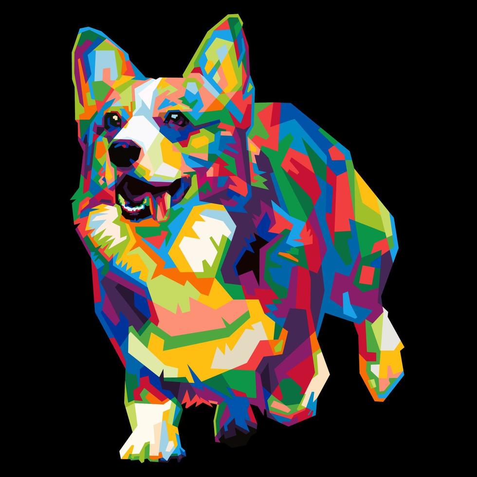 colorful Welsh Corgi dog head with cool isolated pop art style backround. WPAP style vector