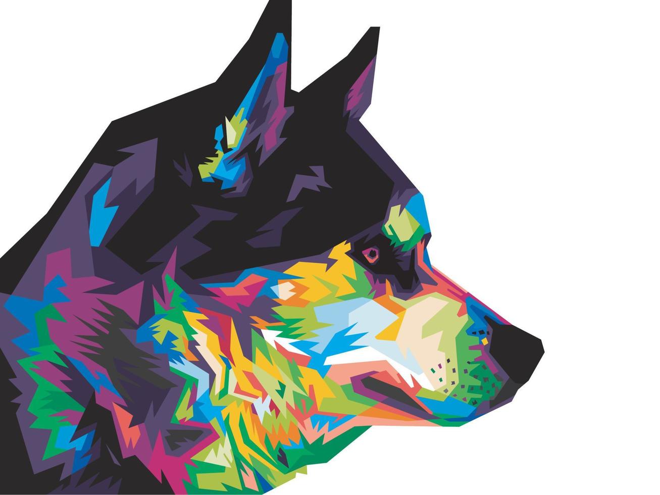 colorful dog head with cool isolated pop art style backround. WPAP style vector