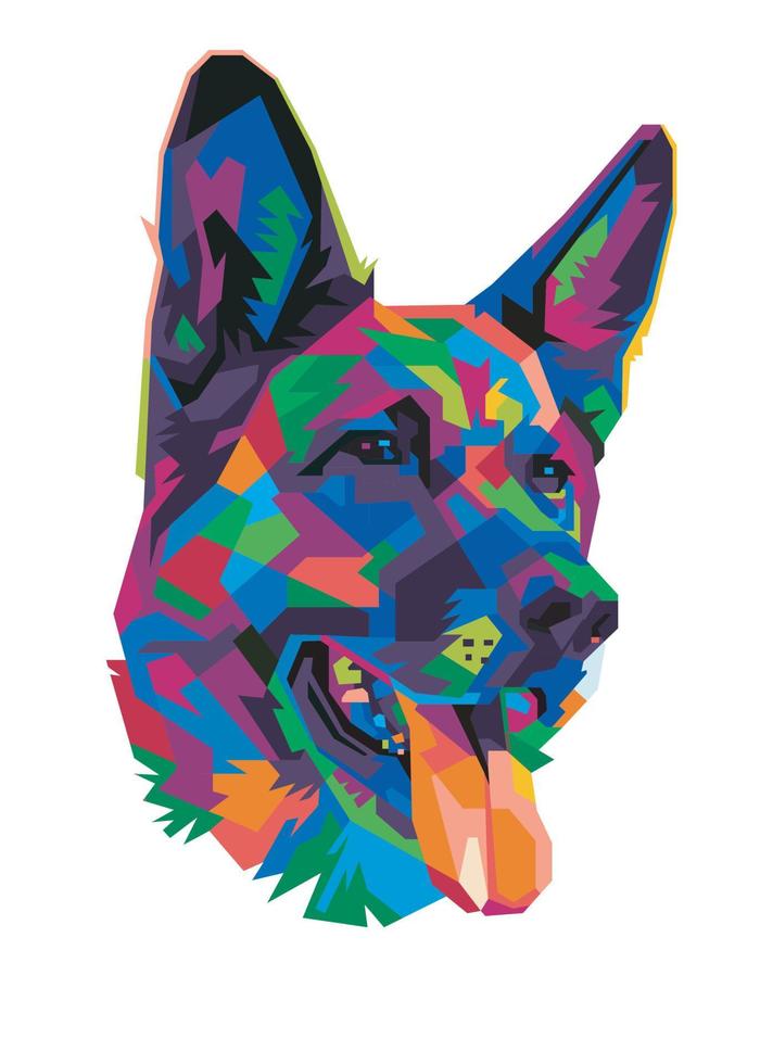 colorful German Shepherd dog on pop art style backround. WPAP style vector
