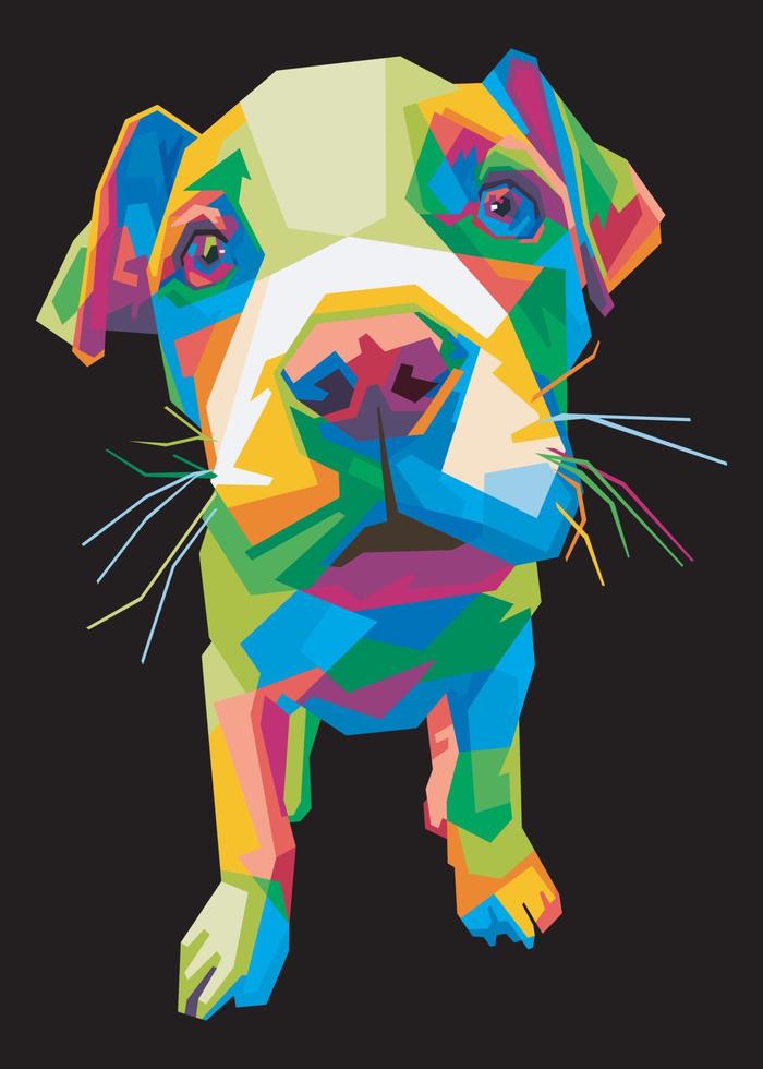 colorful baby pitbull dog with cool isolated pop art style backround. WPAP style vector