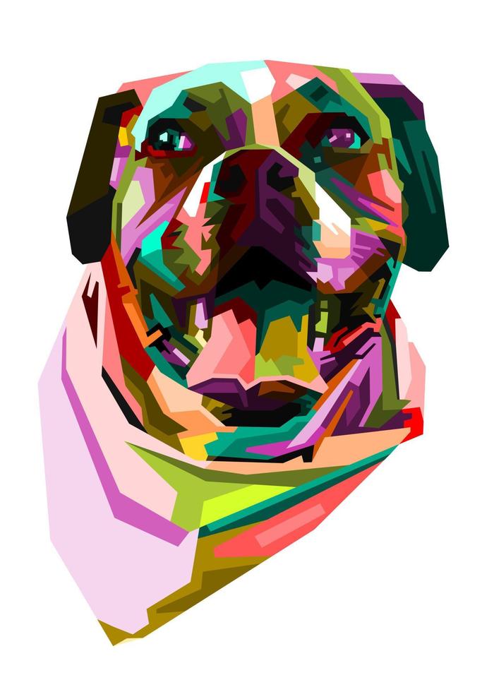 colorful dog head with cool isolated pop art style backround. WPAP style vector