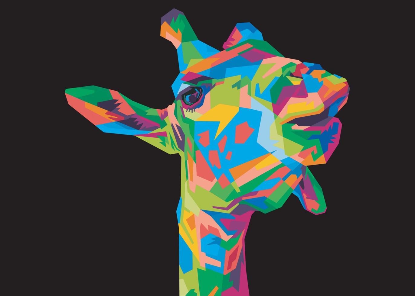 cabeza de jirafa colorida en estilo pop art aislada con fondo negro vector