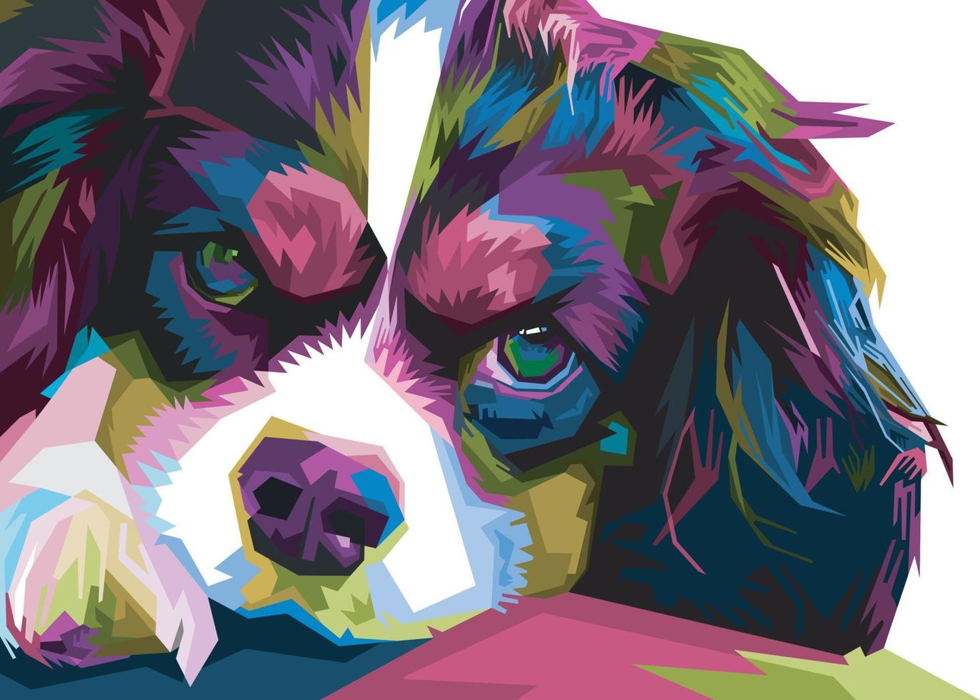 colorful dog head with cool isolated pop art style backround. WPAP style vector