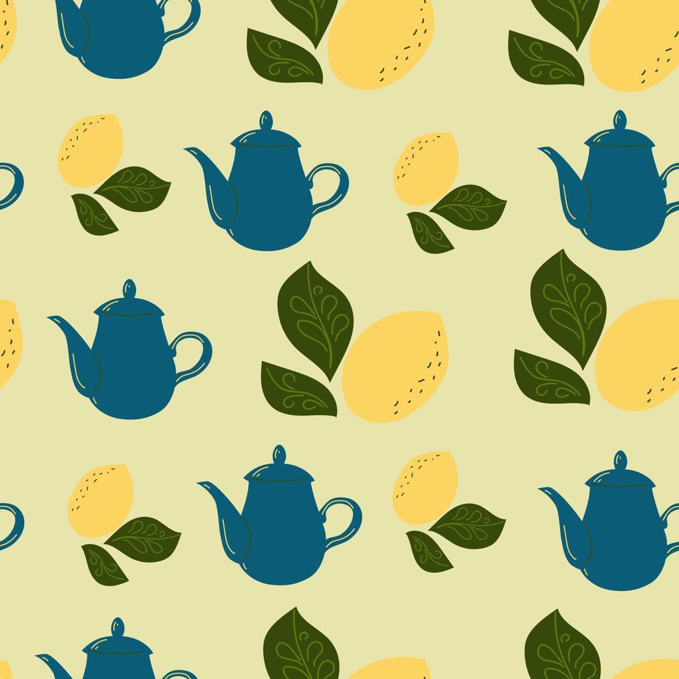 Seamless pattern lemon tea flat cartoon vector