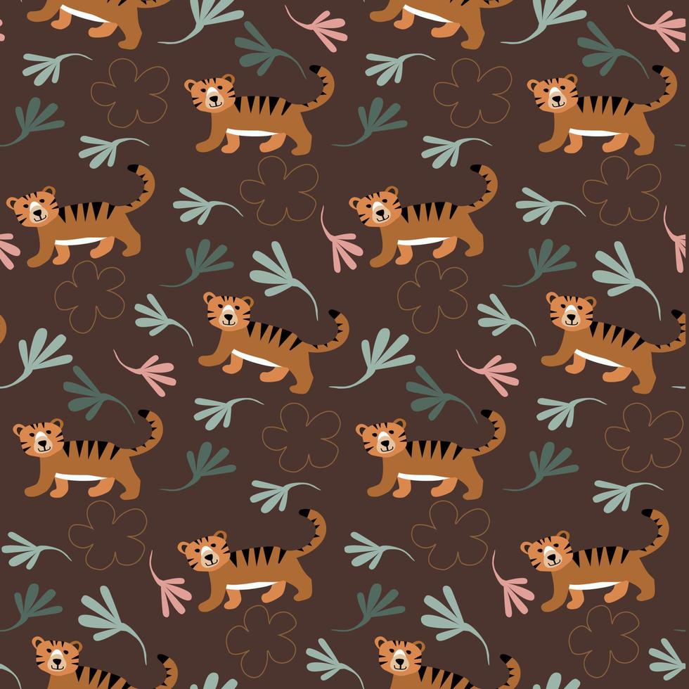 Seamless pattern jungles tiger boho colors flat cartoon vector