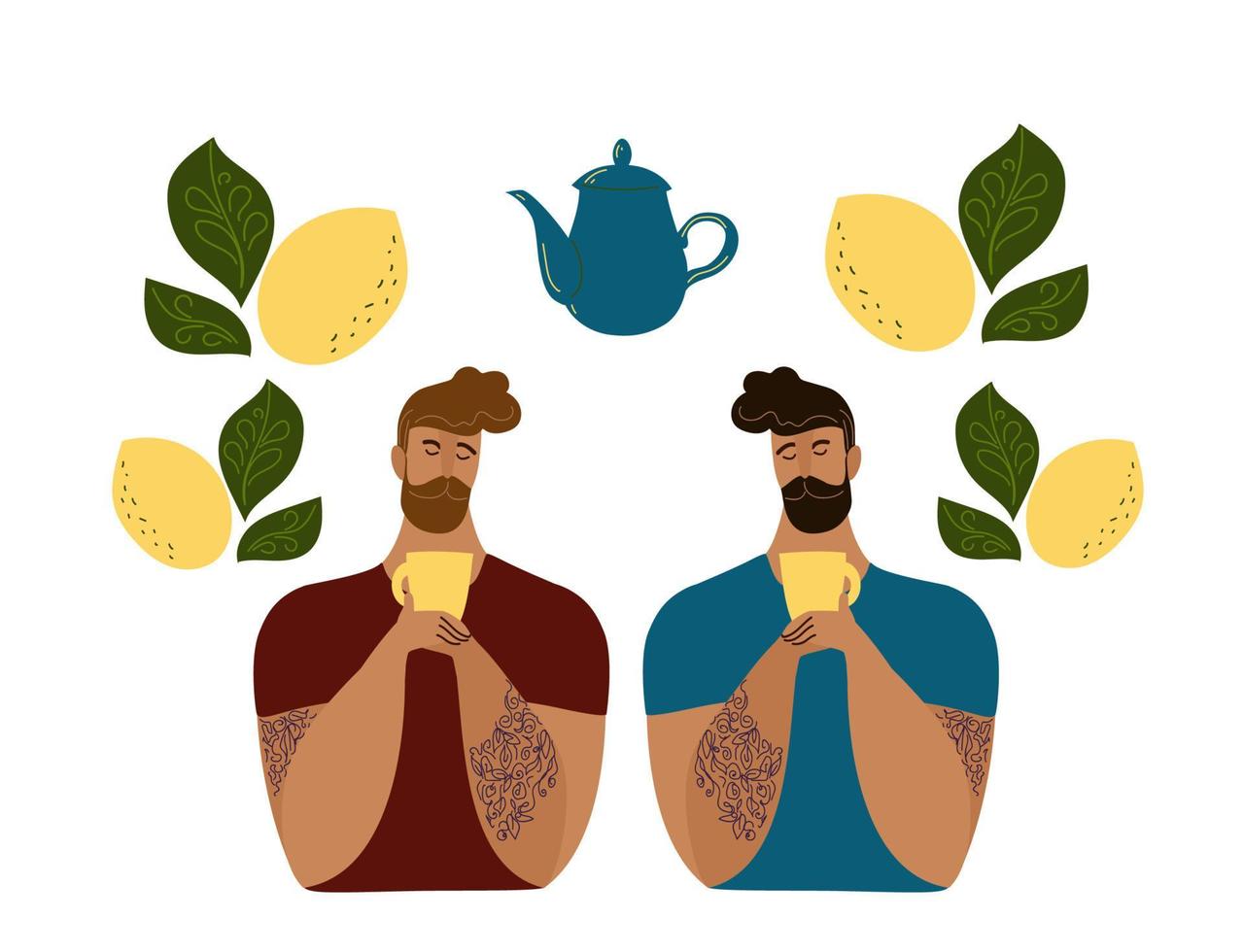 fiesta de té amistosa, amante del té de limón. diseño de elemento de vector plano de dibujos animados.