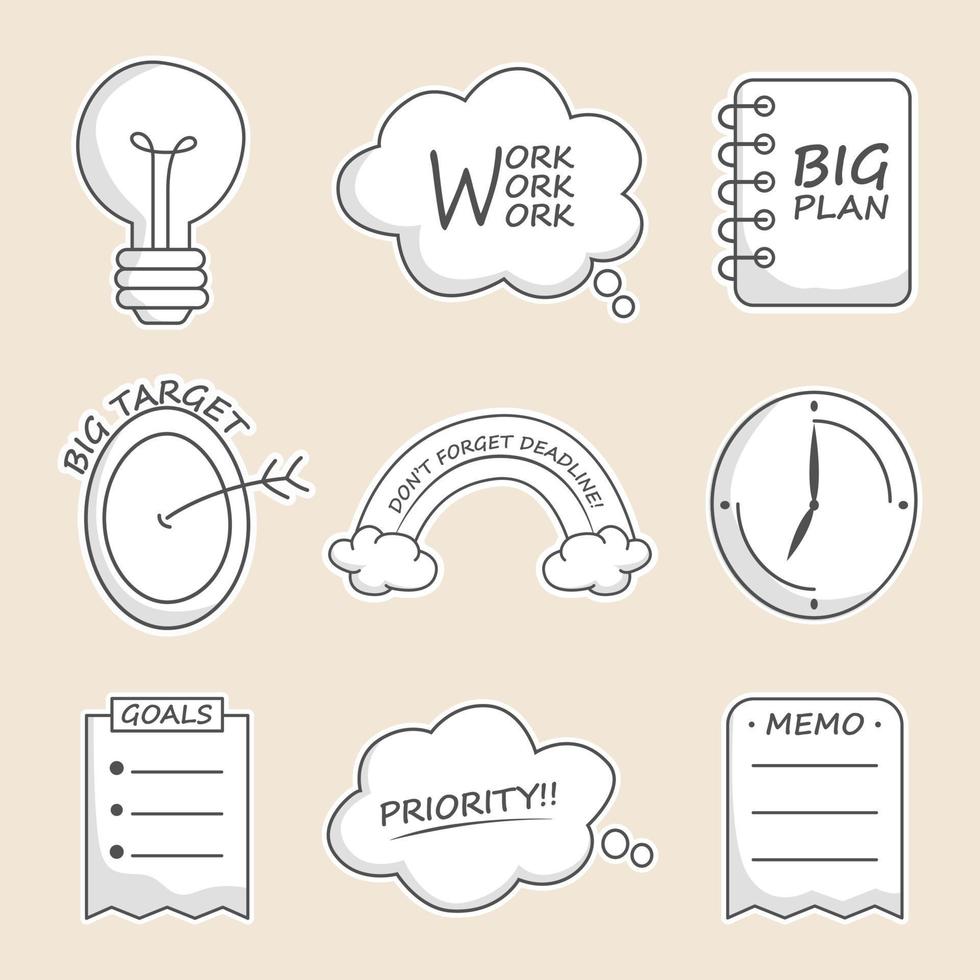 Monochrome Journal Element Sticker Set vector