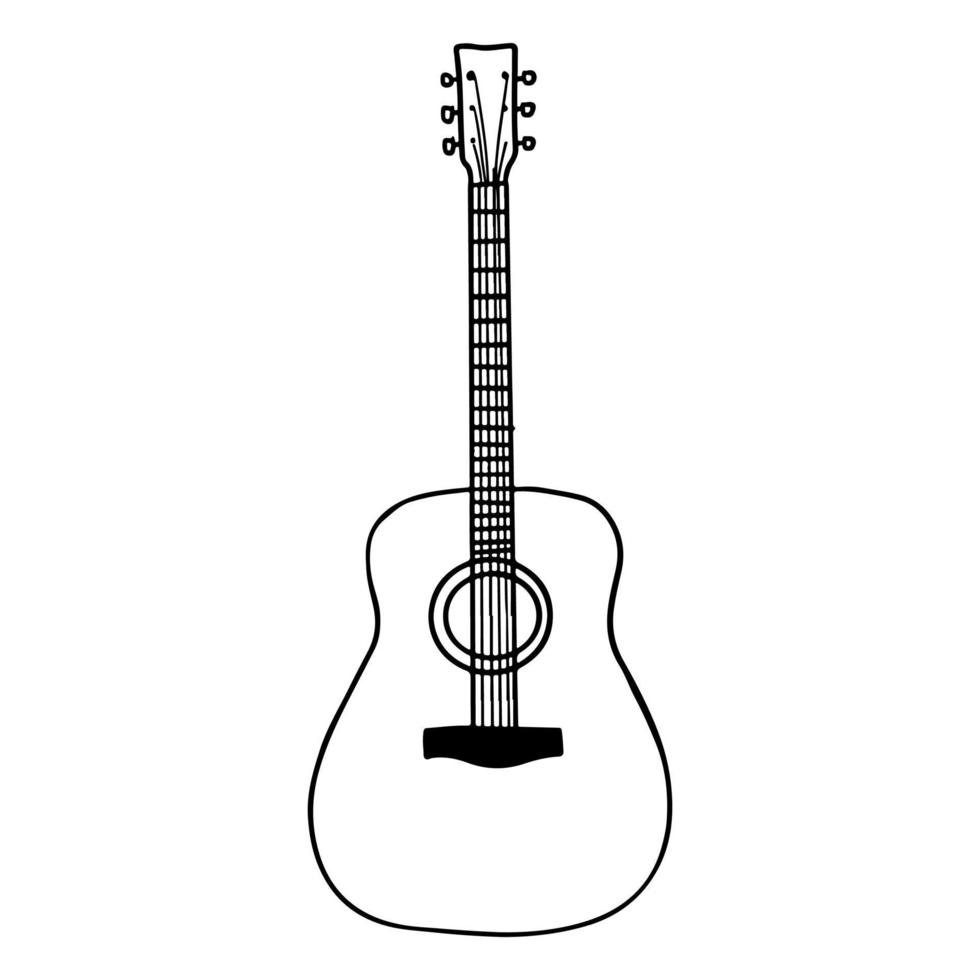 Hand Drawn guitar doodle icon isolated on white background. vector illustration.