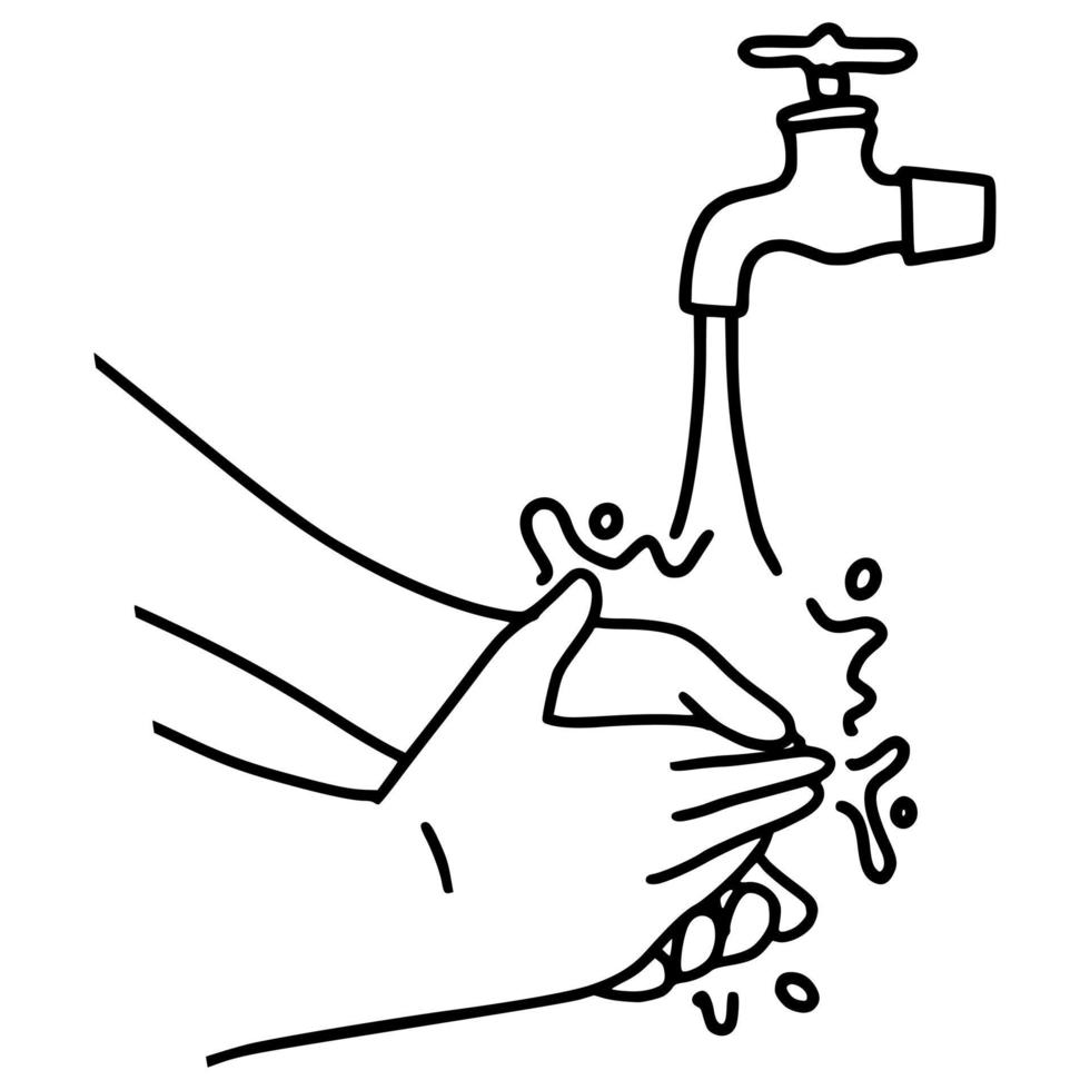 Hand Drawn of washing hands doodle  isolated on white background. vector illustration.