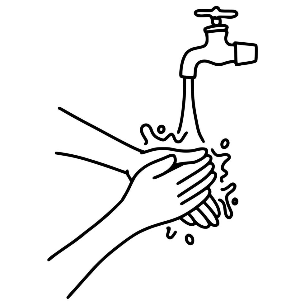 Hand Drawn of washing hands doodle  isolated on white background. vector illustration.
