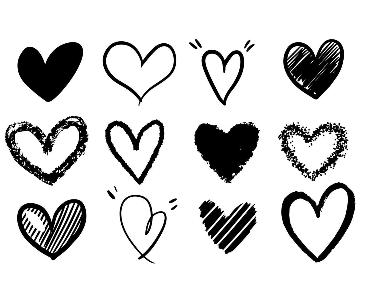 conjunto de colección de corazones de garabato aislado sobre fondo blanco. dibujado a mano de icono love.vector ilustración. vector