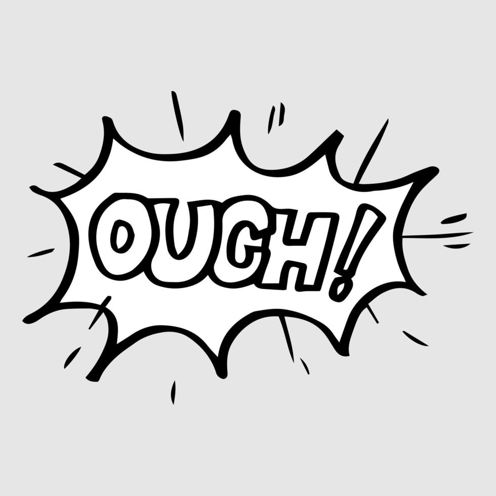 Hand drawn comic speech bubbles with emotion and text ouch. vector doodle comic explosion cartoon illustrations isolated for posters, banners, web, and concept design.