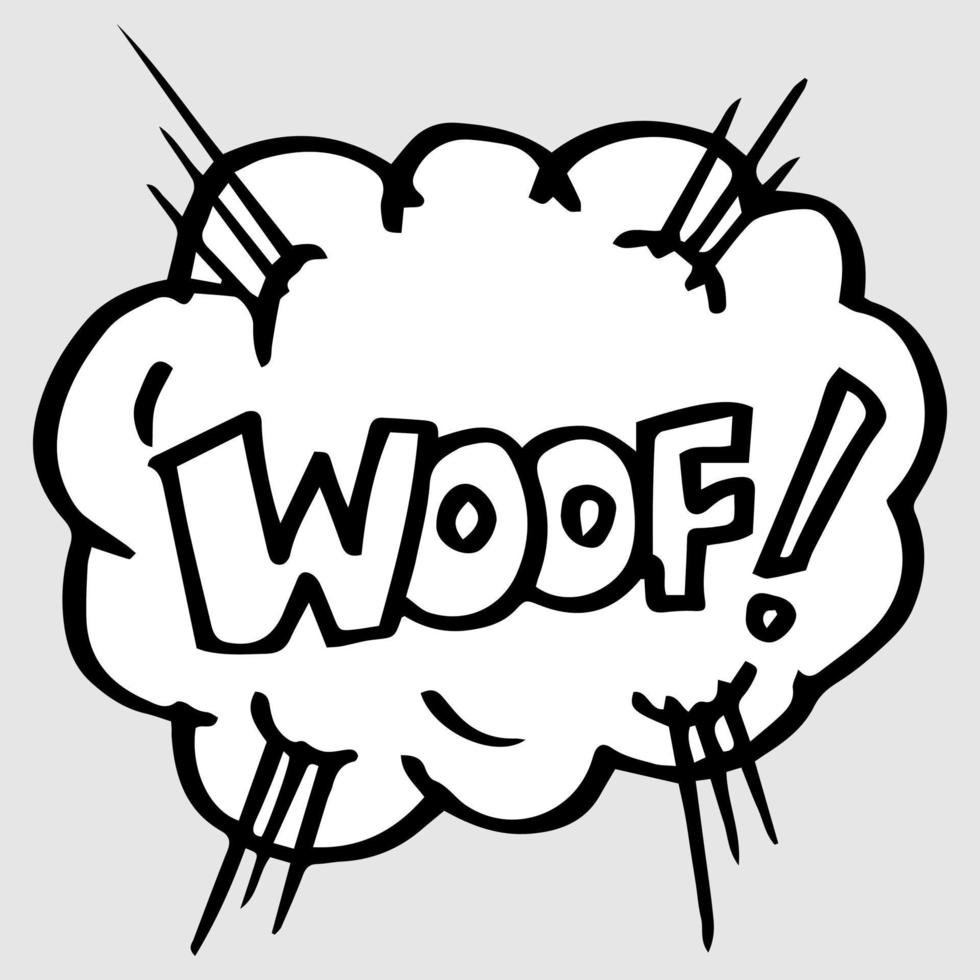 Hand drawn comic speech bubbles with emotion and text woof. vector doodle comic explosion cartoon illustrations isolated for posters, banners, web, and concept design.