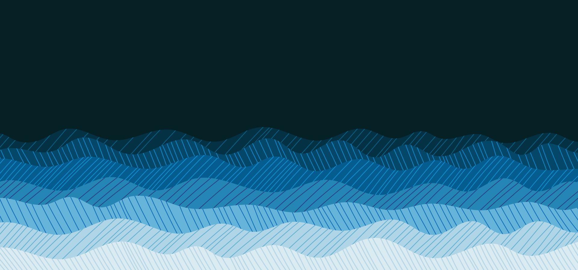 Abstract ocean blue wavy style of drawing doodle pattern artwork template. Overlapping design of minimal style background. illustration vector