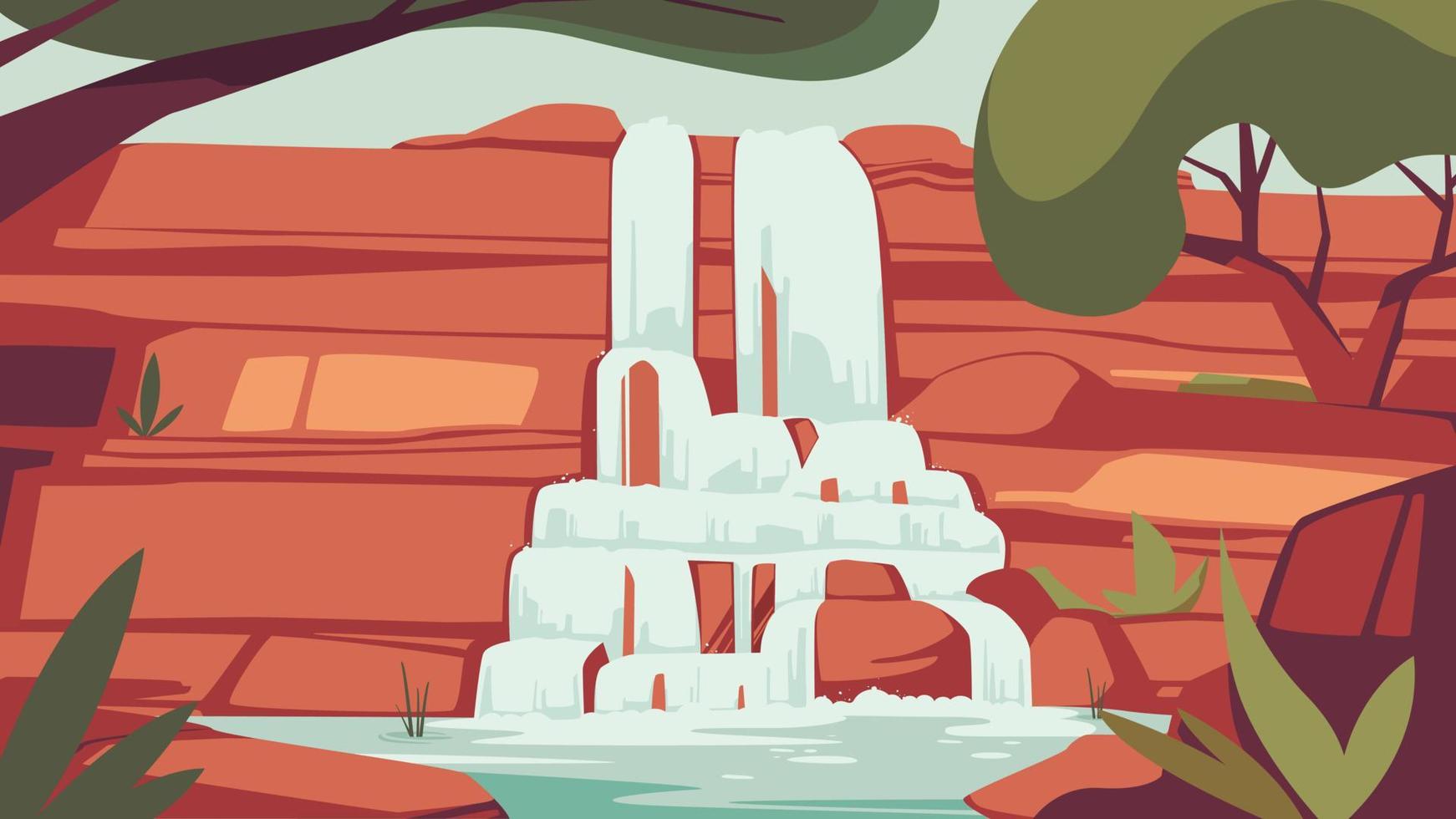 paisaje con cascada en temporada de verano. vector