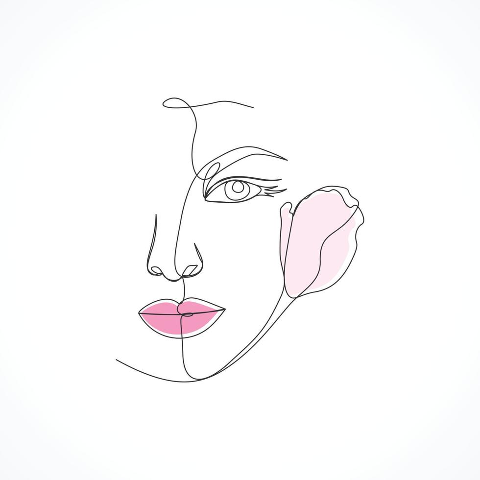 Woman face line art, woman minimalist, lady face outline, fashion beauty concept vector