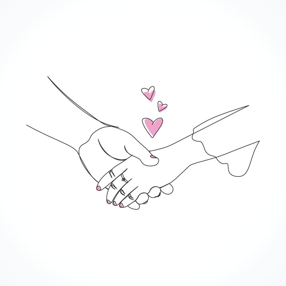 Single line Holding hands pinky promise concept line art vector