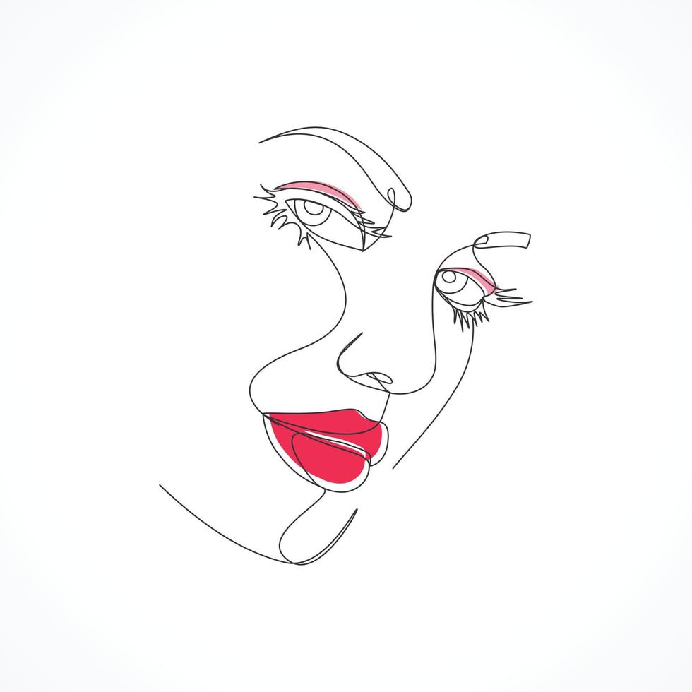 Continuous woman face line art, fashion beauty concept, woman minimalist, vector